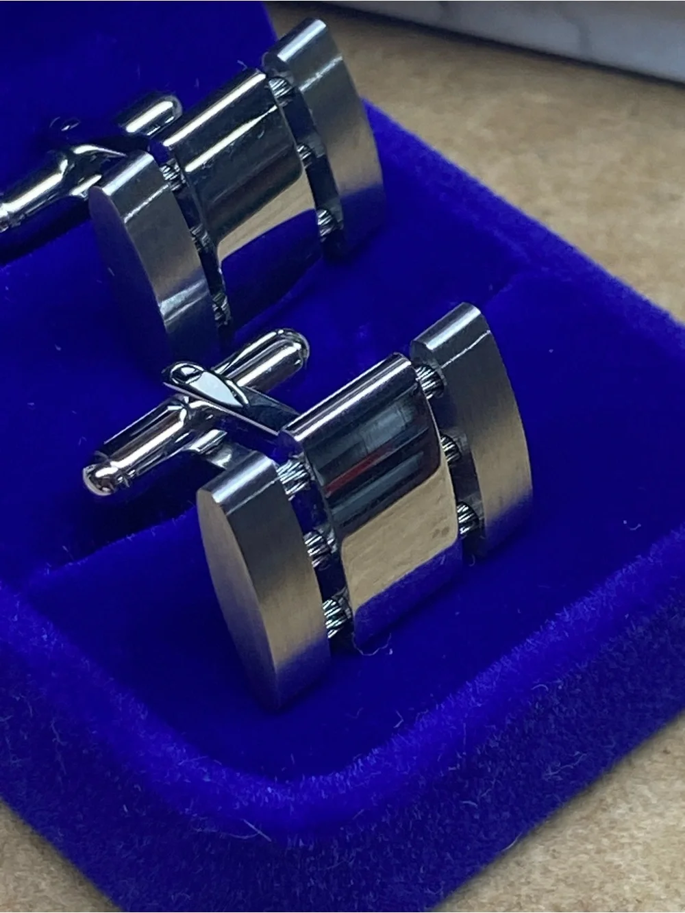 Polished Silver Link Cufflinks for Men